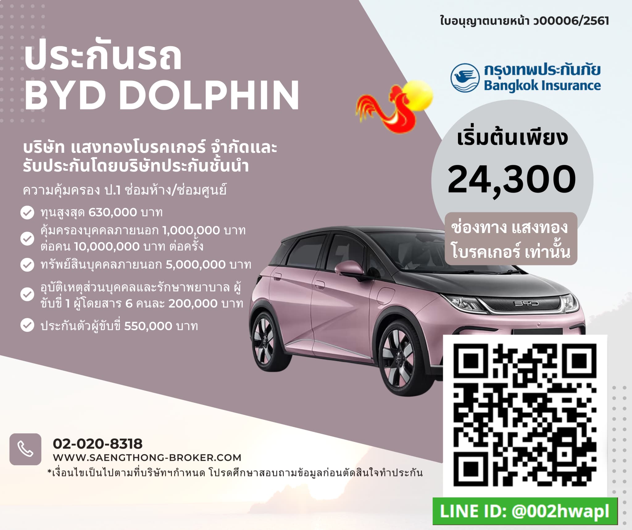 ราคาเบี้ยประกันรถ BYD DOLPHIN จาก แสงทอง โบรคเกอร์