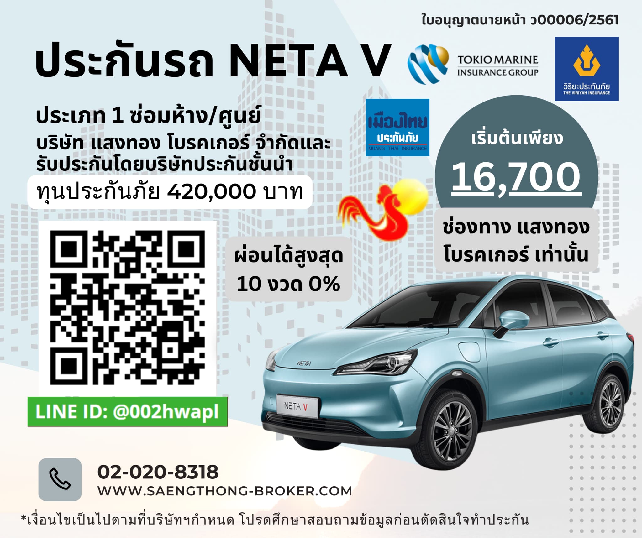 ราคาเบี้ยประกันรถ NETA V จาก แสงทอง โบรคเกอร์