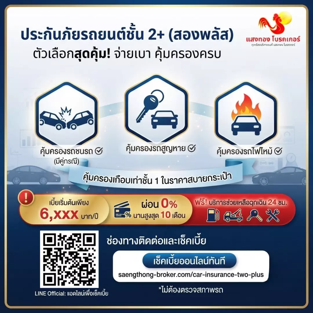 ประกันภัยรถยนต์ชั้นสองบวก ประกันรถประเภท 2+