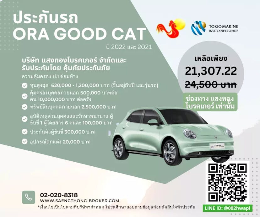 ประกันรถยนต์แมวดี โอร่ากู้ดแคท(Ora Good Cat) โดยคุ้มภัยประกันภัยและแสงทองโบรคเกอร์